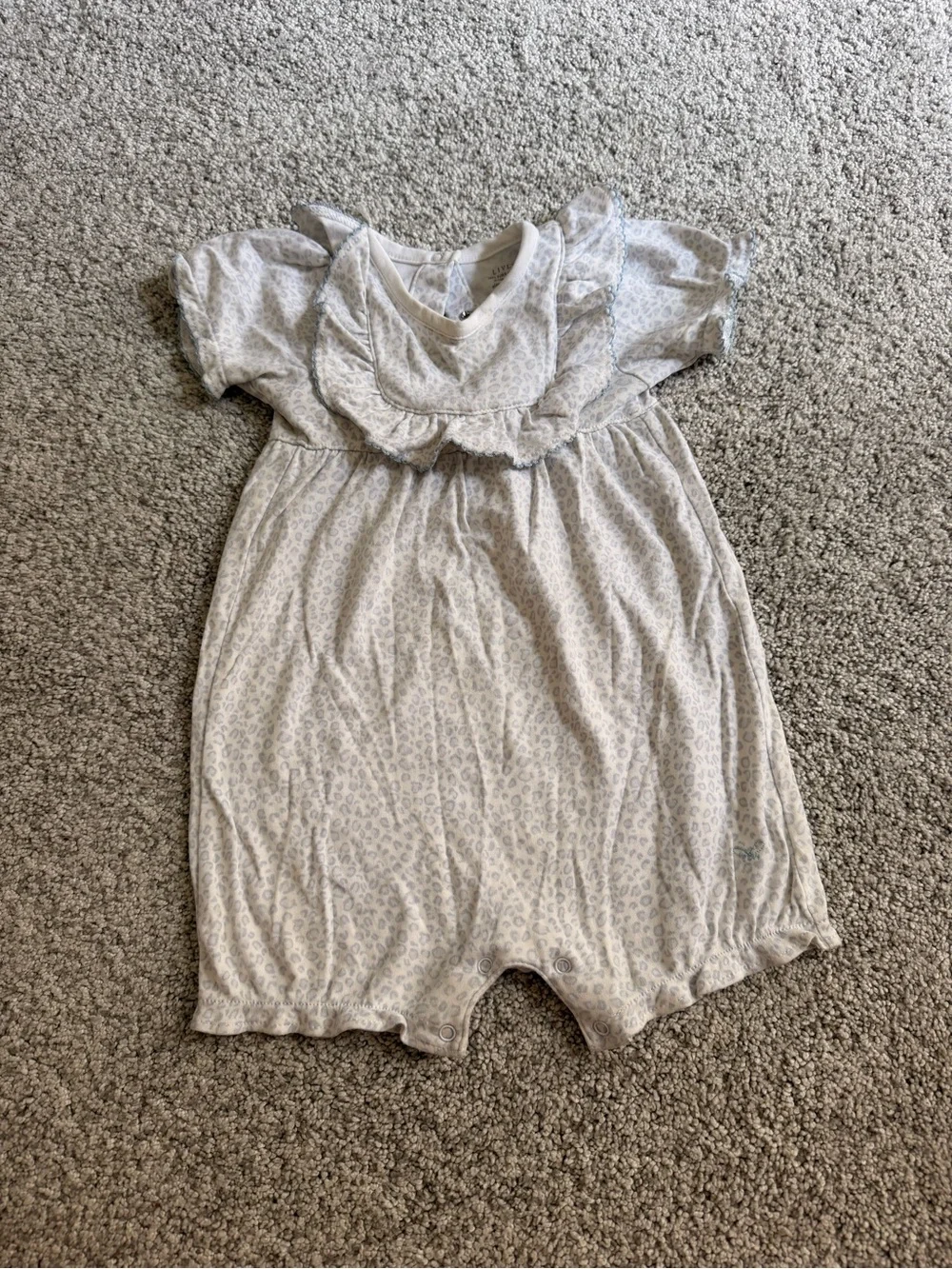 Livly Baby Girl Light Gray Leopard Print Romper with Ruffle Collar
